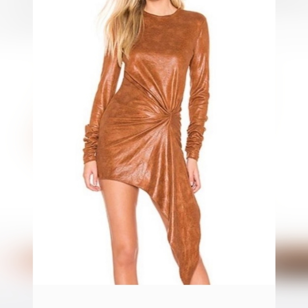 Ronny Kobo Haddasah Faux Leather Mini Dress in Pecan.